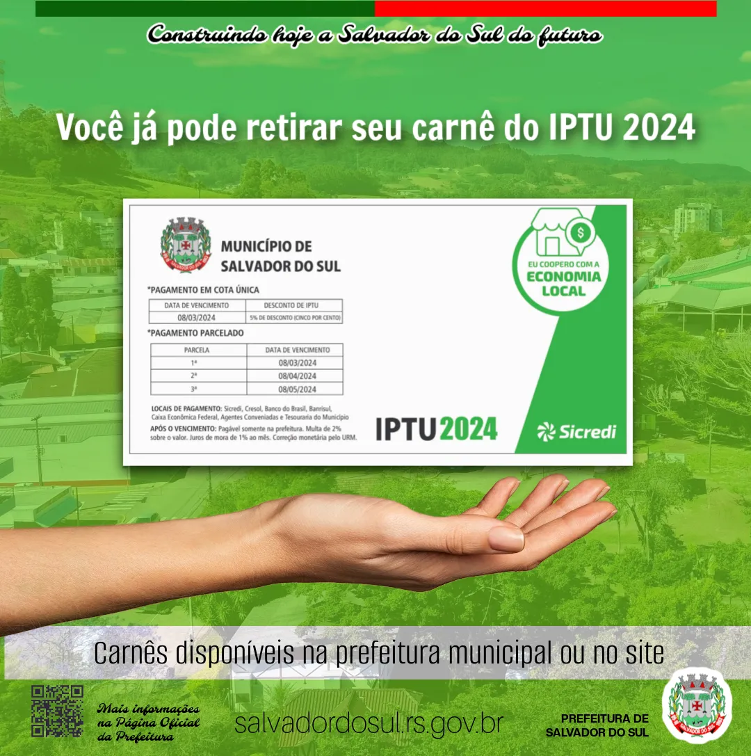 Carnê de IPTU de Salvador do Sul já pode ser retirado