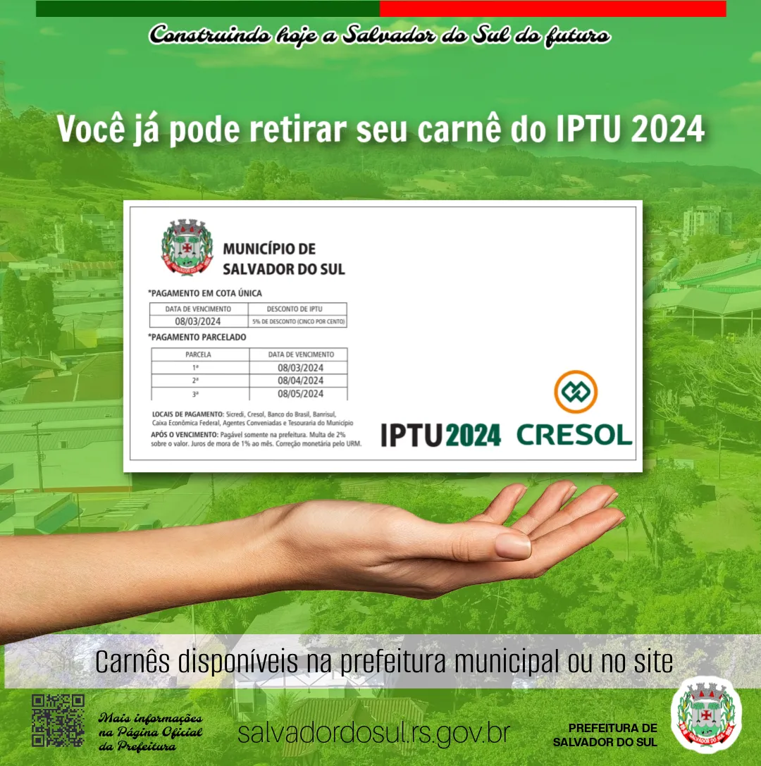 Carnê de IPTU de Salvador do Sul já pode ser retirado
