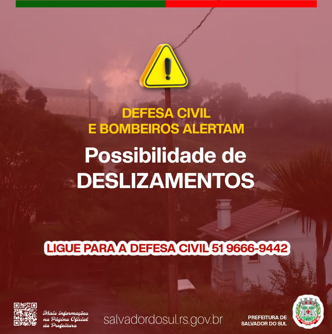 DEFESA CIVIL SALVADOR DO SUL: Alerta para deslizamento na Rua Jacob Hermes, Arlindo Stoffels, a partir da Avenida Duque de Caxias
